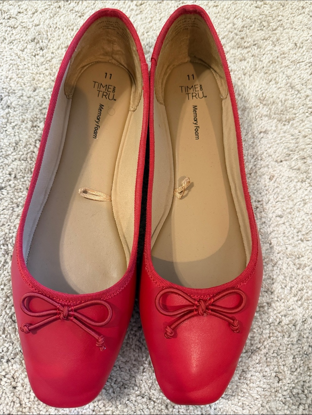Time and Tru Red Bow Square-Toe Ballet Flats